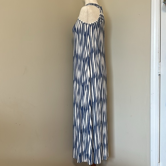 Omi Jo | Blue & White Maxi Dress Sleevess Keyhole Back 9/10 Soft Knit Beachy - Picture 14 of 16